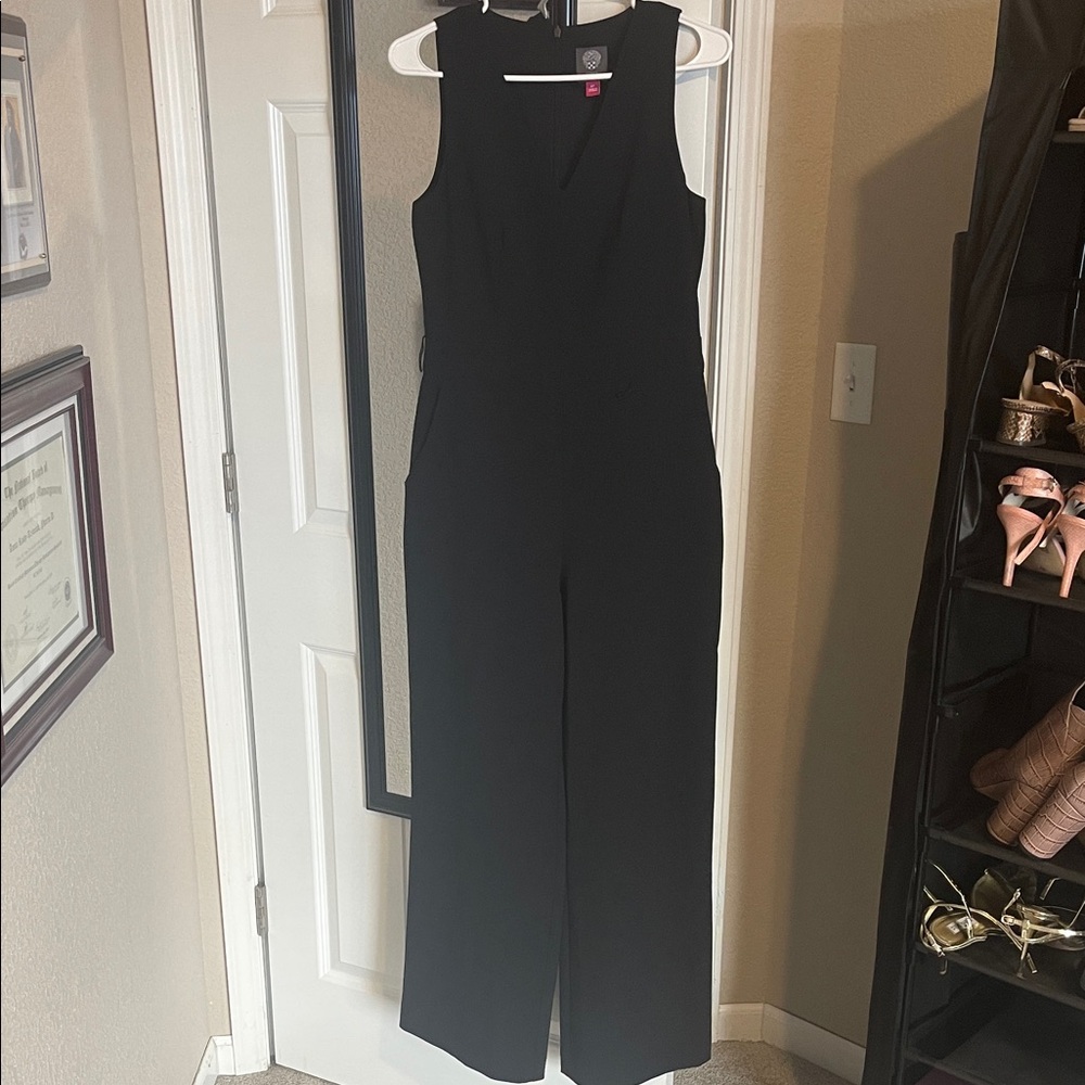 Vince Camuto Classic Black wide leg Jumpsuit sleeveless with POCKETS 6P